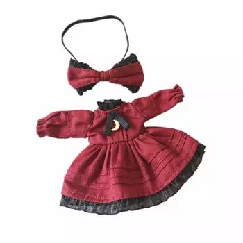 Obitsu 11 OB11 size costume Obitsu doll 11cm body clothes dress 2 piece set 3 colors (dark red)