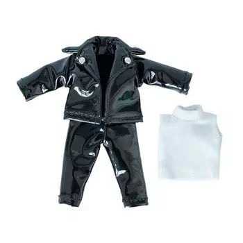 Obitsu 11 OB11 size costume Obitsu doll 11cm body clothes set jacket leather leather jacket leather pants black set (3-piece B)
