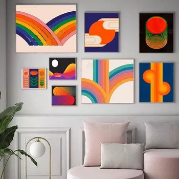 Облачное небо, принты, закатные узлы, поп-арт, современные постеры середины века, абстрактные горизонты, весенние цветочные картины на холсте, домашний декор 21x30cm No Framed