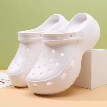 Облачные шлепанцы женские летние, EVA шлепанцы на толстой подошве с увеличением высоты, пляжные износостойкие и дышащие шлепанцы с закрытым носком женские 34-35 белый