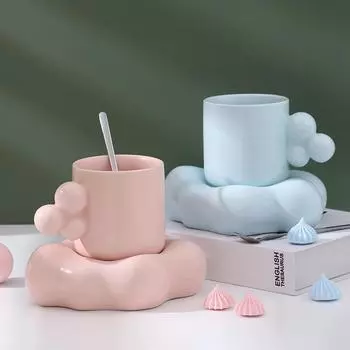 Облачный кофейный сервиз, легкий роскошный парный светильник с ложкой, чашка для воды для офиса и дома с бабочкой, украшение для рабочего стола, украшение для гостиной 250ML розовый