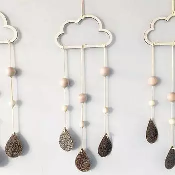 Облака, капли дождя, планета, деревянный кулон, висящие шторы Five-pointed star