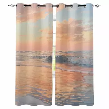 Облака в небе на берегу моря Плотные шторы для гостиной, спальни, оконные шторы, занавески W135 x H60cm