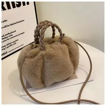 Облако пушистая сумка женская новая плиссированная косая сумка симпатичная пушистая сумка ниша французская зимняя сумка хаки