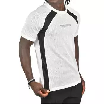 Облегающая футболка DeepSEA из лайкры в рубчик с боковыми полосками и надписью спереди 2403231