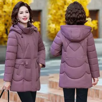 облегающая одежда зимой, средние и длинные утепленные куртки, тонкие куртки для мам среднего возраста XL чёрный