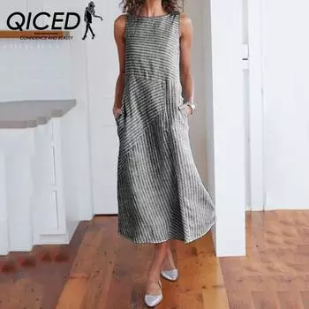Облегающее платье больших размеров без рукавов в полоску QICED S