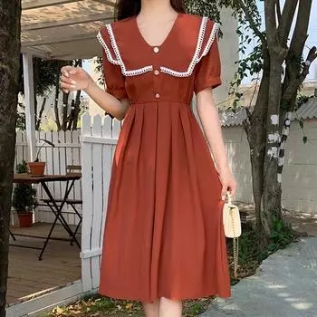 Облегающее платье для женщин, уличная одежда с короткими рукавами, винтажное кружевное платье во французском стиле, офисные женские однотонные летние платья на пуговицах, платья M чёрный