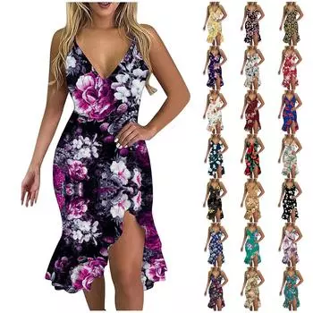 Облегающее платье на бедрах для женщин, платья с v-образным вырезом, женское коктейльное платье с цветочным принтом, вечернее платье-футляр XXL красный