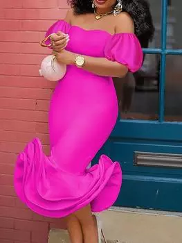 Облегающее платье-русалка с открытой спиной и коротким рукавом, вечернее коктейльное платье с рыбьим хвостом на день рождения для женщин, летние платья, наряд S ярко-розовый