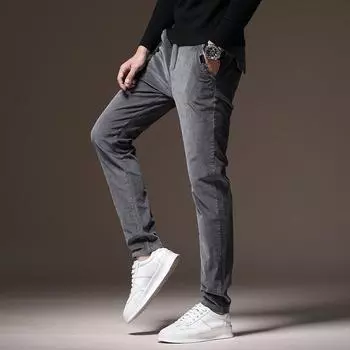 Облегающие эластичные маленькие прямые мужские повседневные брюки, весенний тренд, корейская версия, новые весенние и осенние обычные вельветовые брюки, осень 28