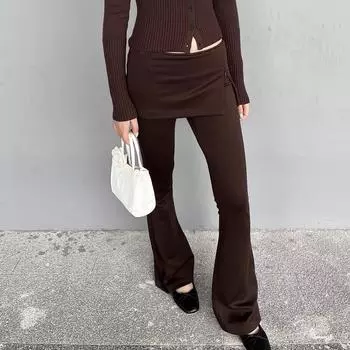 Облегающие эластичные трикотажные брюки с разрезом и юбкой - женские короткие, микро-расклешенные Small