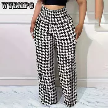 Облегающие брюки больших размеров с высокой талией, узкие универсальные широкие женские брюки в клетку «Тысяча птиц» L