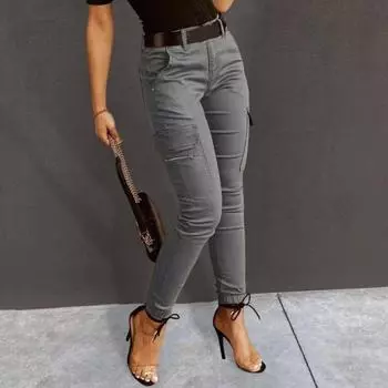 Облегающие брюки-карго с низкой посадкой и пуговицами, цветные брюки-карандаш на молнии, однотонные брюки, женские брюки, дизайнерские леггинсы с несколькими карманами S темно-коричневого