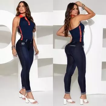 Облегающие длинные женские джинсы для похудения с высокой талией в стиле пэчворк на небольшую ногу S синий