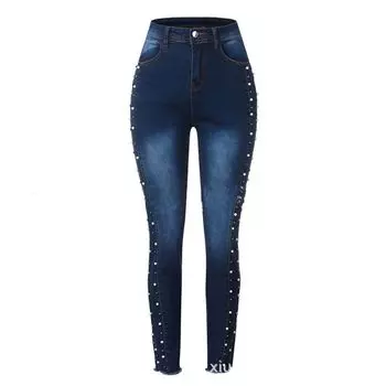 облегающие джинсы в европейском и американском стиле с высокой посадкой и высокой эластичностью Dark Blue S