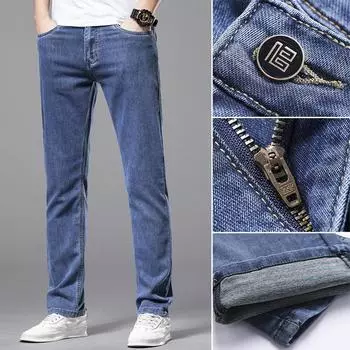 Облегающие мужские джинсы, мужские весенне-осенние новые эластичные джинсовые брюки, тонкие синие прямые брюки, эластичные 28
