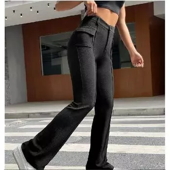 Облегающие однотонные эластичные брюки Bootcut, женские повседневные брюки S чёрный