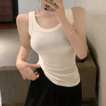 Облегающие топы без рукавов с круглым вырезом, повседневные майки, женские модные летние жилеты с твердой подошвой, женские элегантные простые офисные женские майки 24368 One Size темно-серого