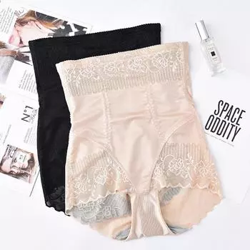 Облегающие трусики Ice Silk с высокой талией для лета, тонкие кружевные, подтягивающие ягодицы, корректирующие форму, безопасное женское нижнее белье L чёрный