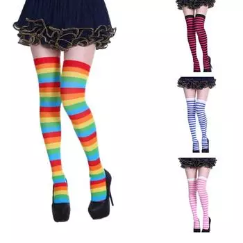Облегающие женские высокие чулки выше колена, сексуальные модные полосатые гольфы, женские теплые длинные чулки one size красный