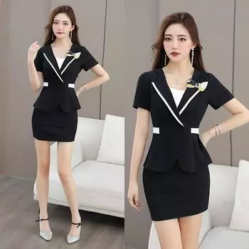 Облегающий двухкомпонентный костюм для массажиста с юбкой XL чёрный