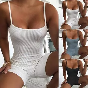 Облегающий комбинезон, летние женские сексуальные подтяжки, мягкий спортивный короткий жилет с вышивкой L чёрный