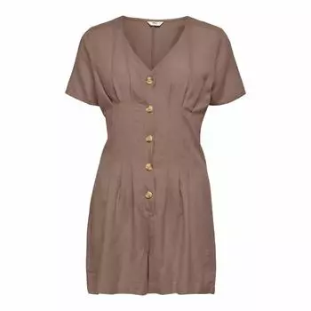 Облегающий комбинезон с короткими рукавами и пуговицами с V-образным вырезом ТОЛЬКО для женщин S коричневый
