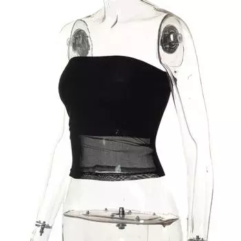 Облегающий женский топ-труба с открытыми плечами, без рукавов, прозрачный, без бретелек, летний L чёрный