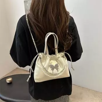 Продолговатая женская сумка в форме бабочки премиум-класса иностранный стиль жемчужная цепочка универсальная весна и лето новинка