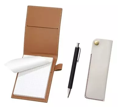 Обложка для мини-блокнота из переработанной коровьей кожи цвета мокко с боковым крючком, пенал для карандашей, белый, с резиновым стержнем, латунный, с ручкой, набор механических карандашей, черный