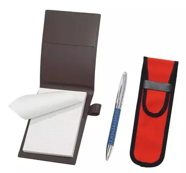 Обложка для мини-блокнота из переработанной коровьей кожи коричневого цвета с тканевым пеналом красного цвета, обернутым в натуральную кожу, вращающаяся шариковая ручка, набор для директора синего цвета синий