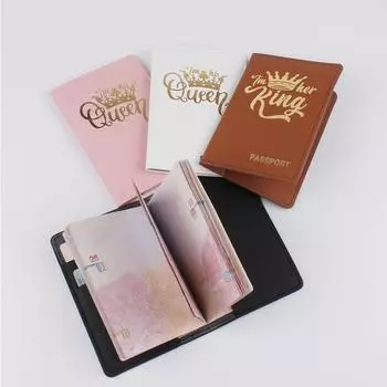 Обложка для паспорта для влюбленных пар, держатель для горячего тиснения, королева для женщин, мужчин, путешествий, моды, свадеб, подарков чёрный