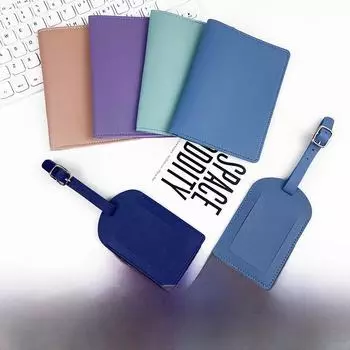 Обложка для паспорта из искусственной кожи и багажная бирка в комплекте Vertical Luggage Tag серый