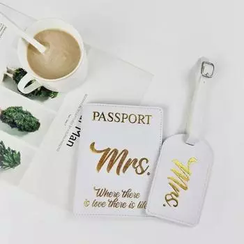 Обложка для паспорта из искусственной кожи с креплением на заграничный паспорт, шнурок и багажная бирка