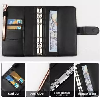 Обложка для планировщика счетов из искусственной кожи A6, обложка для наличных, карманы для переплета бюджета