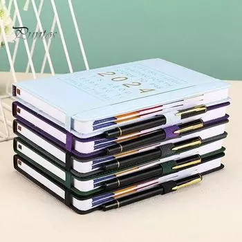 Обложка из искусственной кожи. Блокнот-планировщик на 2024 год. Блокнот с повесткой дня на 12 месяцев и недели с эластичной застежкой. Серия петель для ручек. A красный