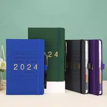 Обложка из искусственной кожи. Блокнот-планировщик на 2024 год. Блокнот с повесткой дня на 12 месяцев и недели с эластичной застежкой. Серия петель для ручек. красный