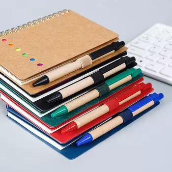Обложка из крафт-бумаги, спиральная записная книжка с цветными индексными вкладками, деловой блокнот, блокнот с ручкой