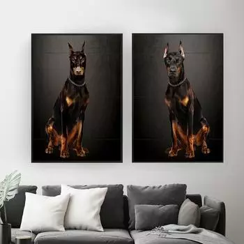 Обложка журнала, картина для гостиной, дома, роскошная мода, Доберман, надежный плакат с охраной и принтом, настенная живопись на холсте A4 21x30cm No Frame