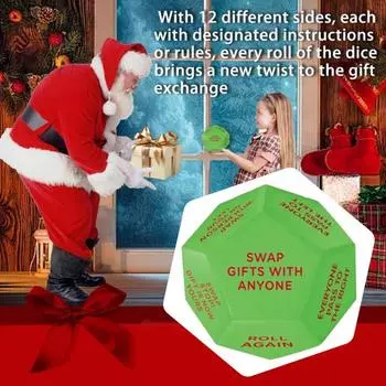 Обмен подарками в игральных костях Санта-Клауса. Игра в игральные кости с 12 разными гранями. Игра в групповую игру для обмена подарками на рождественскую вечеринку. 1pc