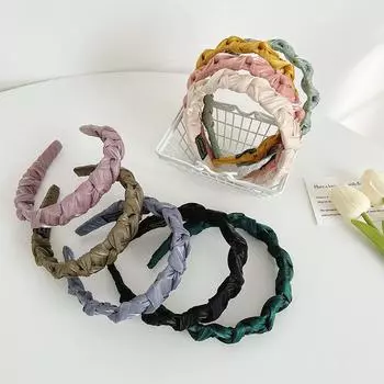 Обмоточные завязанные элегантные яркие шелковые плиссированные аксессуары для волос в стиле ретро простой обруч для волос 17*3cm чёрный