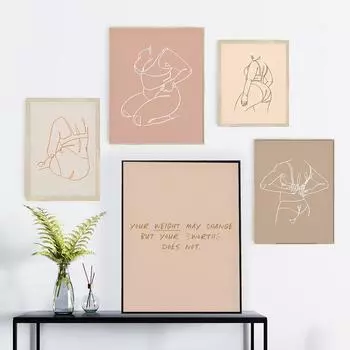 Обнаженная линия боди-позитив искусство женщины плакаты расширения прав и возможностей феминистские стены книги по искусству печать на холсте картины для декора гостиной 21x30cm No Framed белый