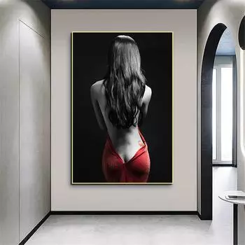 Обнаженная сексуальная девушка в красном платье, холст, картины на стене, красивые женские фотографии для современного украшения дома, гостиной 21*30cm