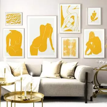 Обнаженная в желтом Арт Принт Растение Волна Холст Плакат Абстрактная Картина Настенная Художественная Печать Скандинавские Современные Картины Декор Гостиной 21x30cm No Framed