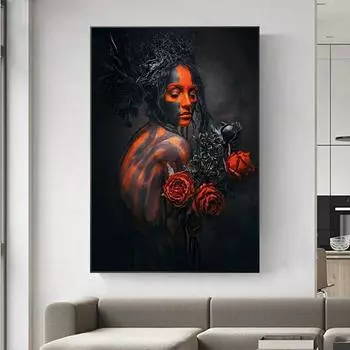 Обнаженные женщины с розами, холст, живопись, настенные художественные постеры и гравюры для гостиной, скандинавские картинки 21cm30cm NoFrame