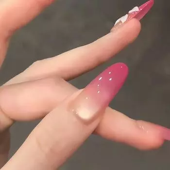Обнаженный Длинный Миндаль Розово-Красный Кошачий Глаз Ношение Ногтей Весна и Лето Маленький Свежий Постепенный Переход Цветочный Нейл-Арт Лед Через Продвинутое Чувство M