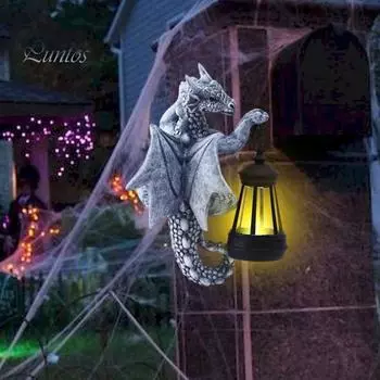 Обнимашка в виде драконьего дерева с солнечным фонарем, устойчивая к погодным условиям, садовая дорожка, патио, газон, смоляная фигурка дракона, украшение, статуэтка серый