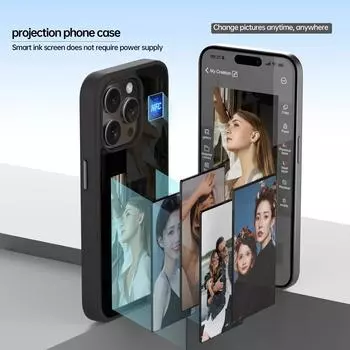 Обновите чехол для телефона с дисплеем DIY для iPhone 15, 14, 13 серии, защитный чехол для телефона с экраном E Ink, задняя крышка, дисплей с рисунком DIY TPU&For iPhone 15 Pro чёрный