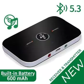 Обновление 2 в 1 Bluetooth 5.3 аудио приемник передатчик 3,5 мм AUX RCA 600 мАч аккумулятор беспроводной адаптер для автомобиля ПК ТВ наушники